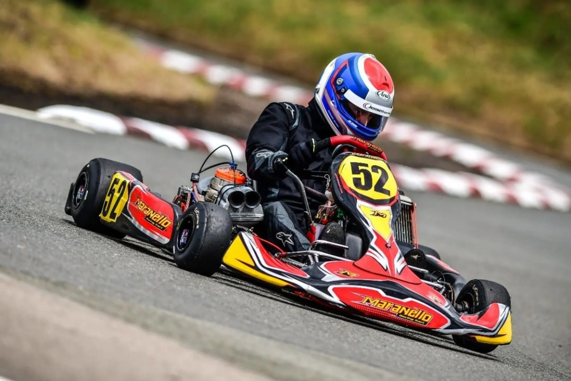Jacques Jensen leaning into corner on Maranello KZ2 gearbox kart